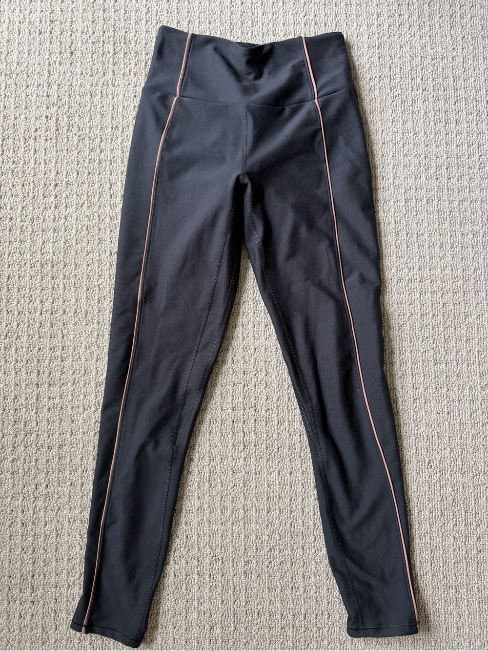 Abercrombie YPB Black Leggings with Thin Pink Piping